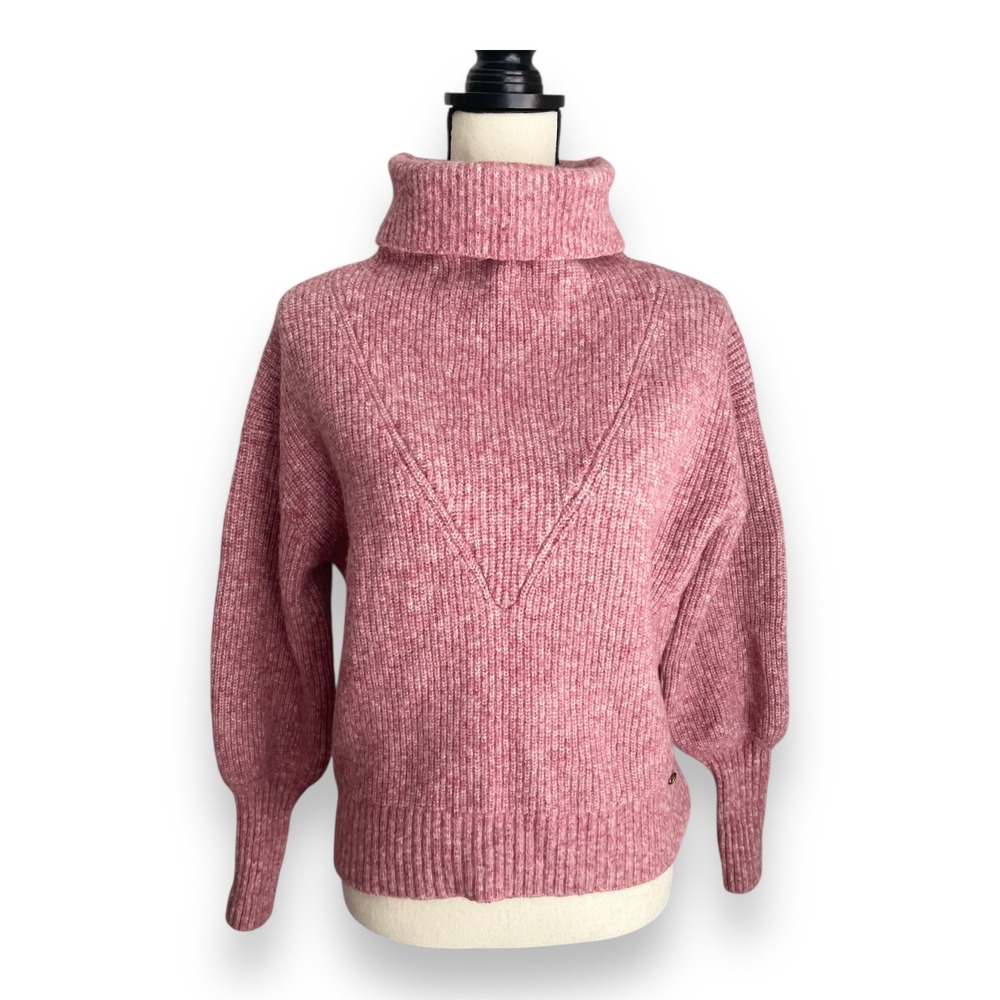 Ted Baker London Cchloe Pink Wool Blend Turtleneck Balloon Sleeve Sweater Size S